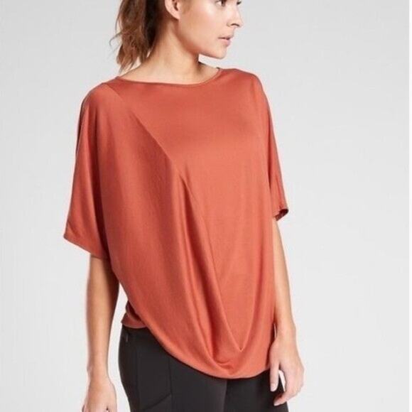 Athleta Dolman Tee Oversized Burnt Orange Draped T-Shirt Top SZ XS - Picture 2 of 12
